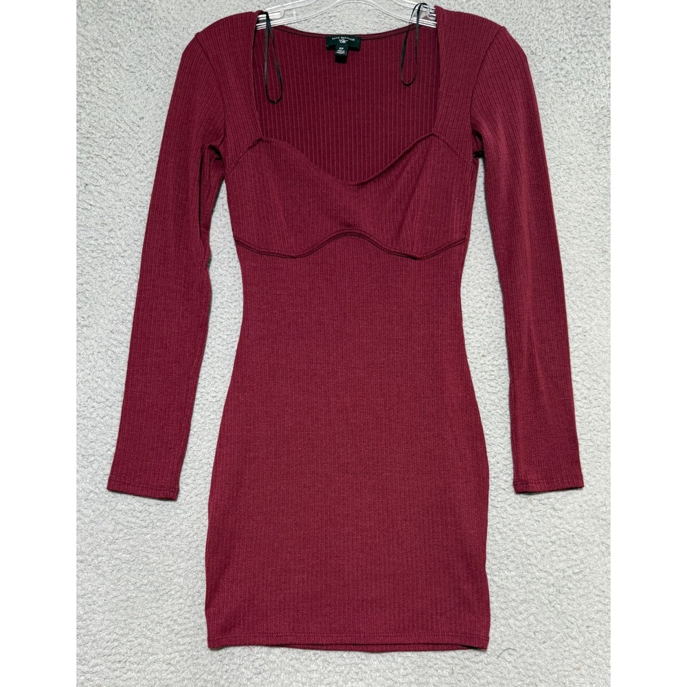 True Religion Burgundy Rib Corset Dress Bodycon Long Sleeve Mini Womens Small